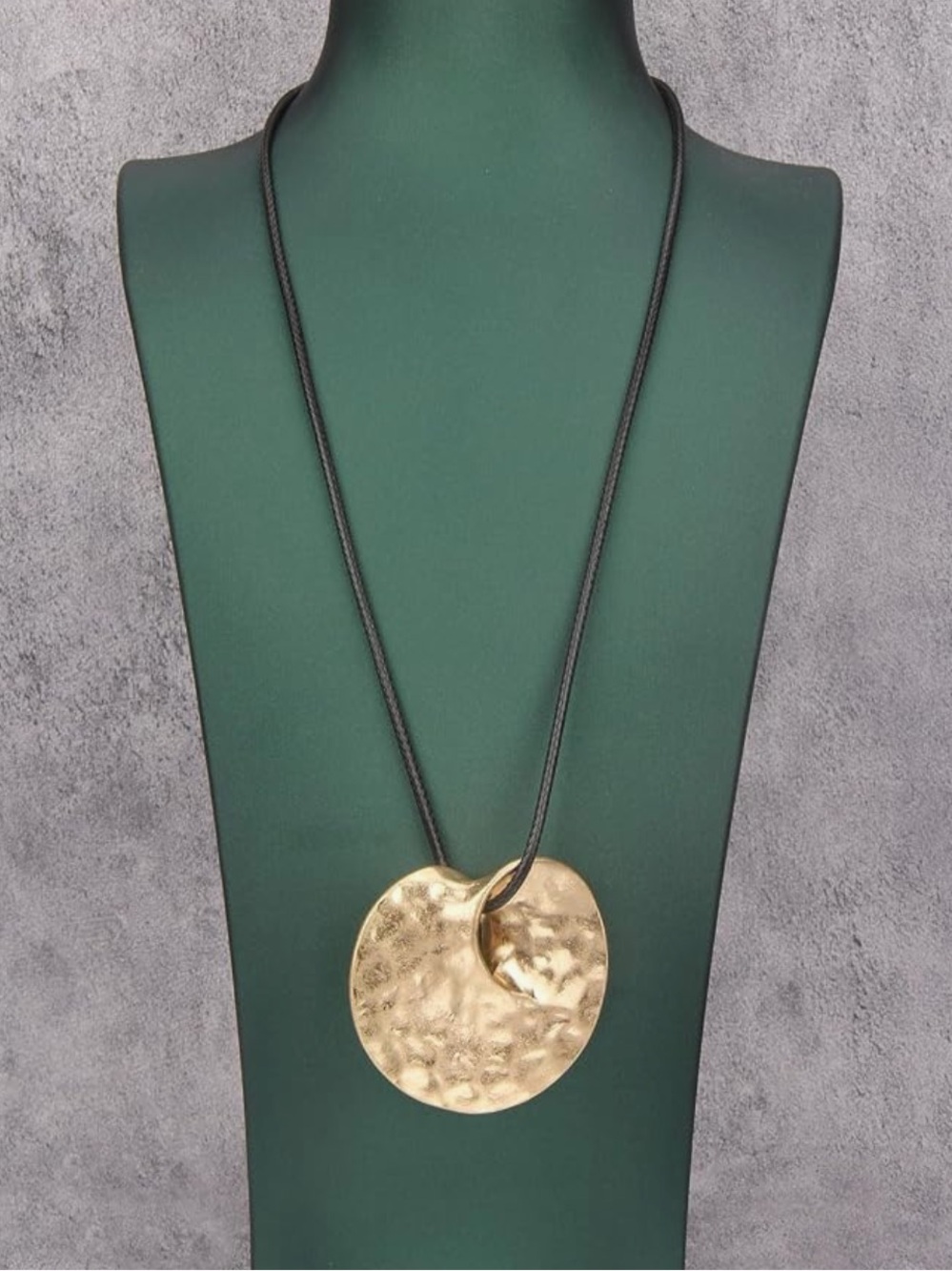 Hammered Silver Heart Pendant Necklace with Black Cord